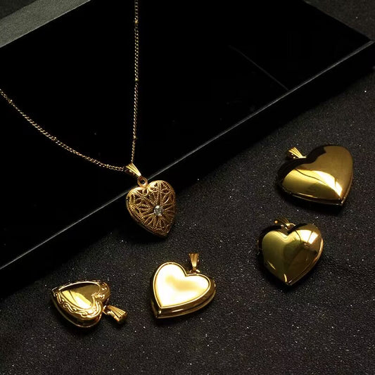 Heart Locket Charms & Pendants Stainless Steel Golden Plated