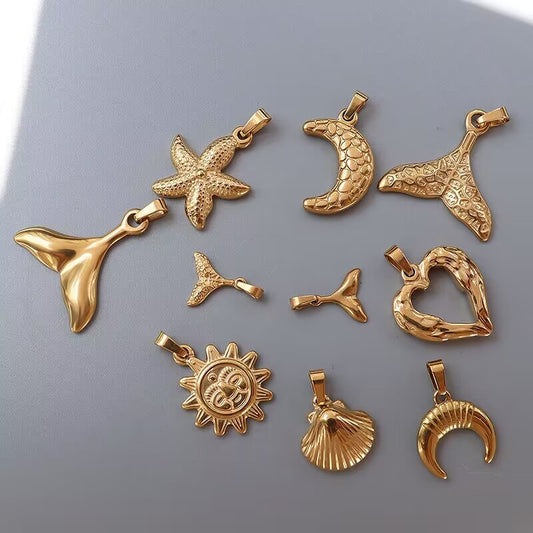 Sea Shell Charms, Sun and Moon Charms, Vintage Golden Charms for DIY Necklaces and Bracelet