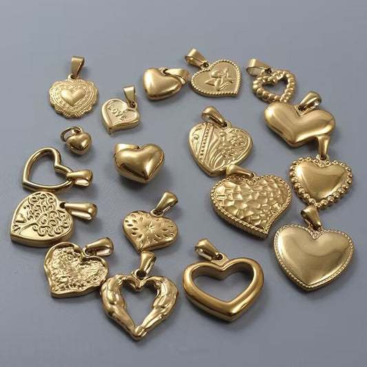 Stainless Steel Charms Vintage Golden Heart Charms for DIY Bracelet Necklace